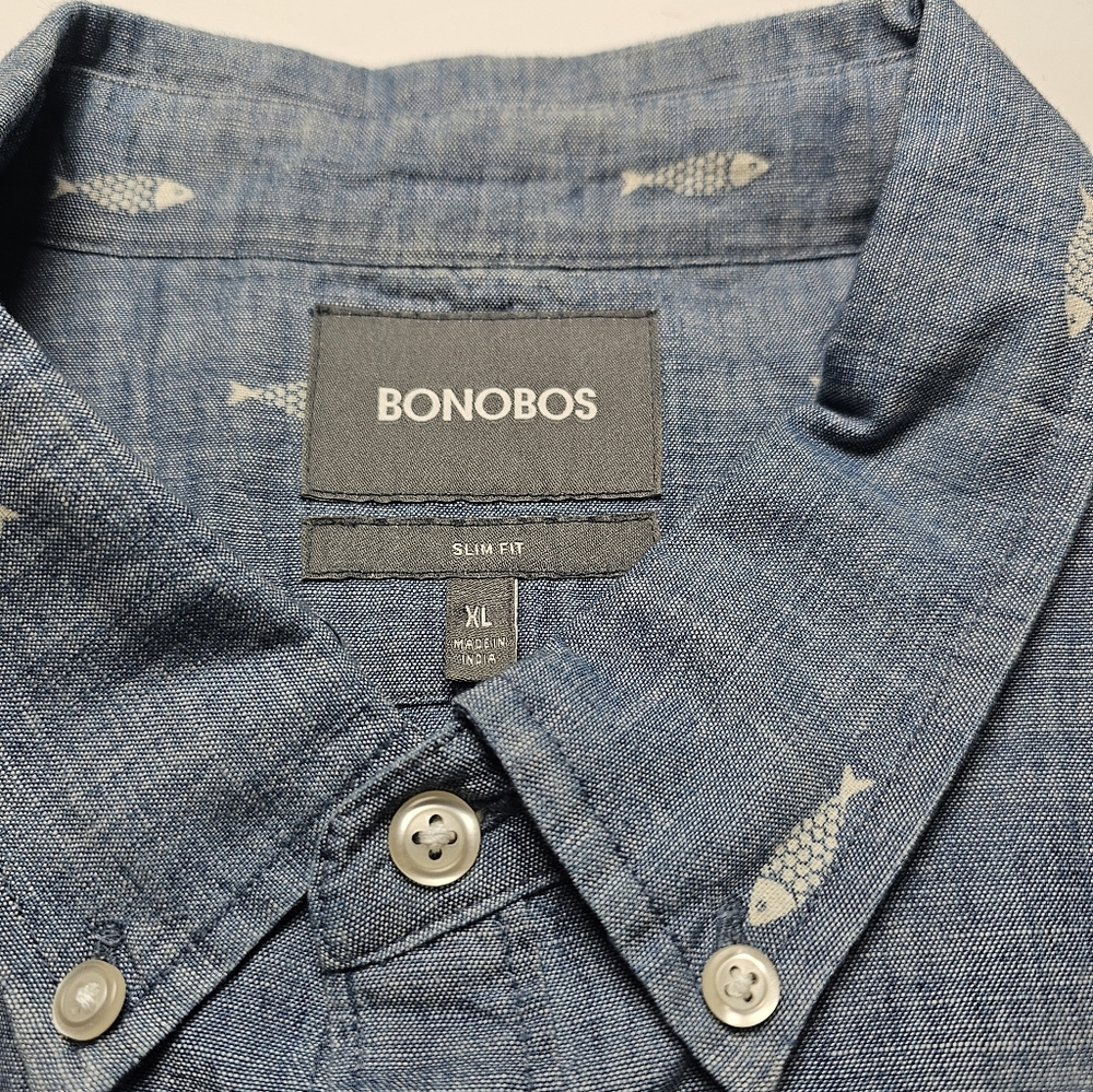 Bonobos - Riviera Slim Fit Print Sport Shirt In Chambray Sardeen -XL - Picture 11 of 12